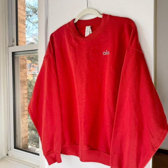 Alo Accolade Crew Neck Pullover Sweatshirt Red Hot Summer Medium - Picture 8 of 9
